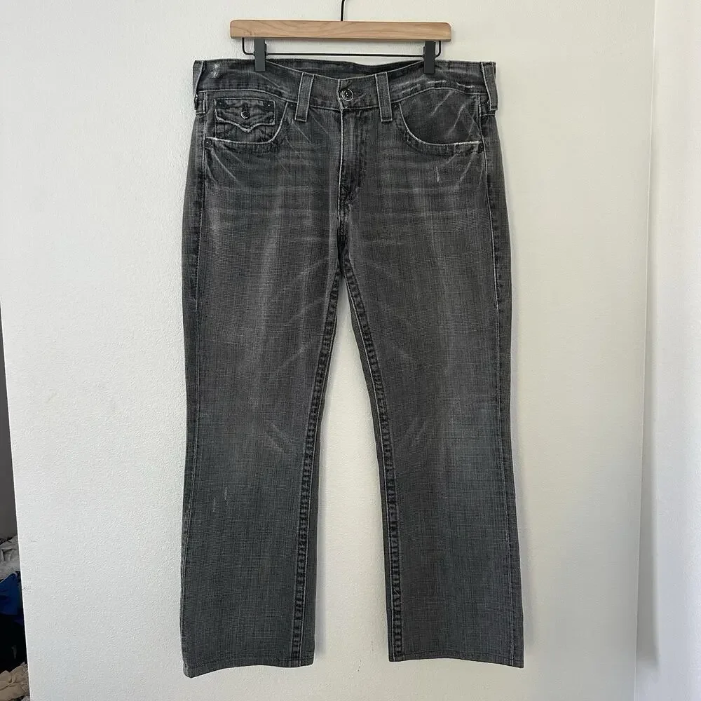 Vintage True Religion Ricky Big T Flap Pocket Jean Distressed Mens 36 Dark Gray